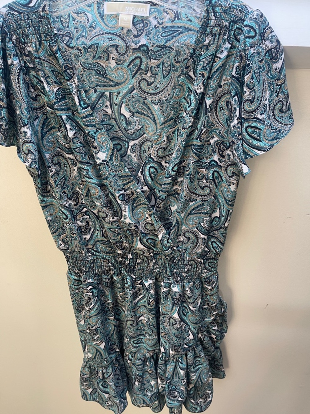 MICHAEL Michael Kors Teal, Navy & Cream Paisley Wrap Dress